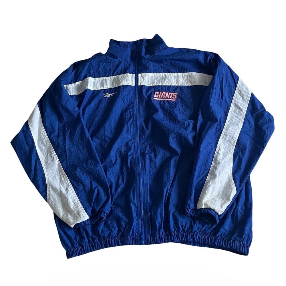 Vintage 90s Reebok Pro Line NFL New York Giants Windbreaker Jacket Blue XXL